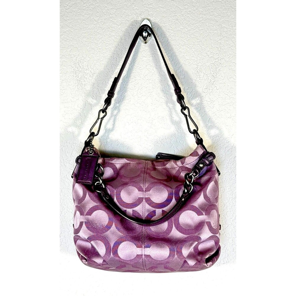 Y2K COACH BROOKE Op Art Signature C Sateen HOBO Purse Purple Lavender 14147